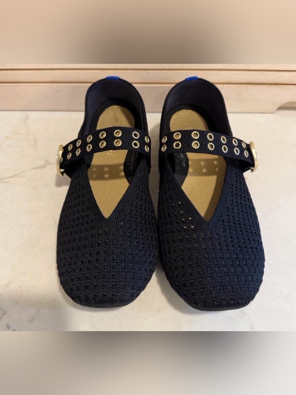 Rothy's Black Knit Mary Jane Flats with Grommet Strap Size 9